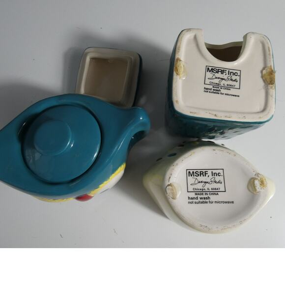 MSRF, Inc. Design Studio Retro Owl Teapot Teacup Teabag Holder Ceramic Set - Picture 5 of 5